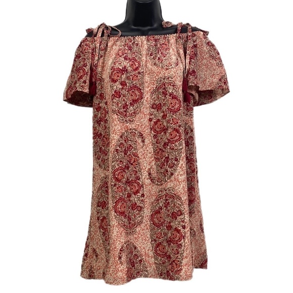 Nwt | Madewell Silk Cold-Shoulder Dress in Watercolor Paisley Size XS - Picture 2 of 13